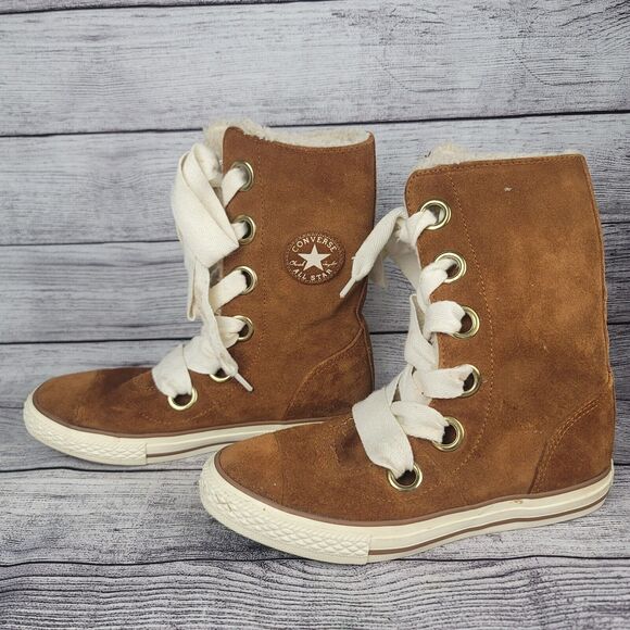 CONVERSE Chuck Taylor Beverly Lace Suede Leather Winter Shoes Women 6 - Picture 2 of 9